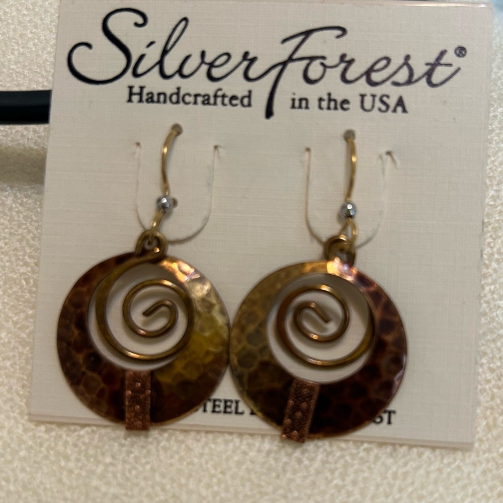silver forrest earrings bronze tone pounded handcrafted in VT - NWT - Picture 2 of 3